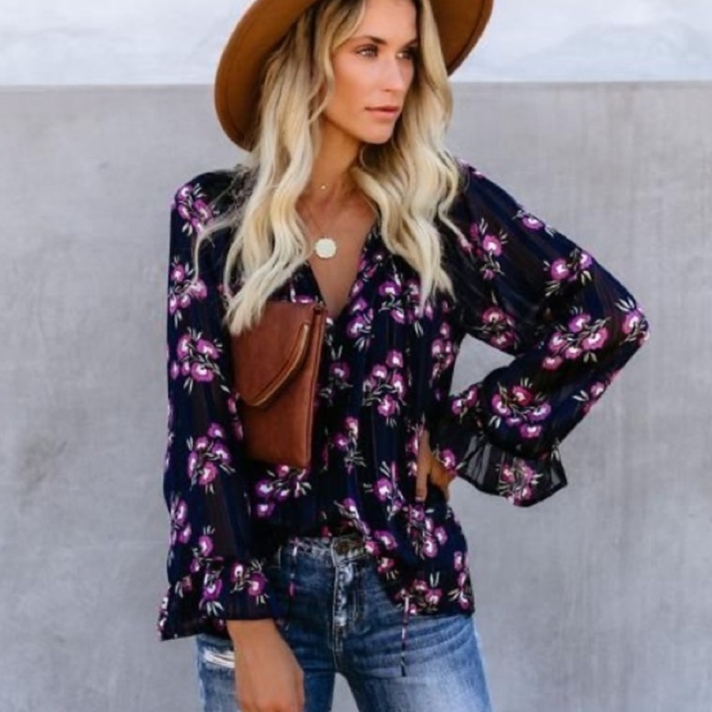 Vici Floral Flutter Sleeve Short Sleeve Blouse Top Size S - Picture 7 of 8